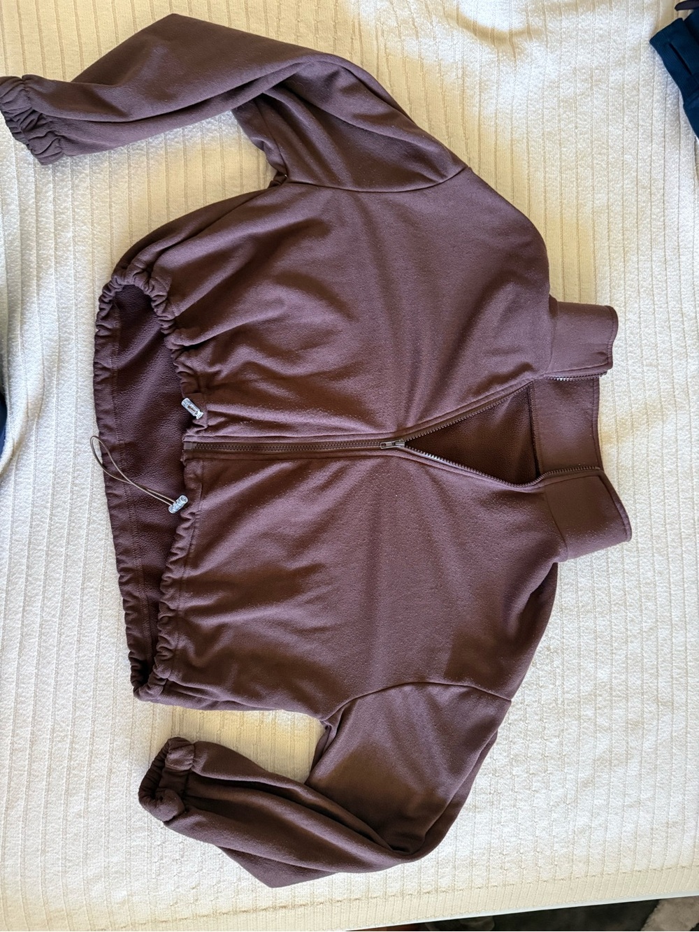 SHEIN Brown Cropped Zip-Up Jacket